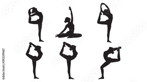 Set of 6 yoga poses icons vector
