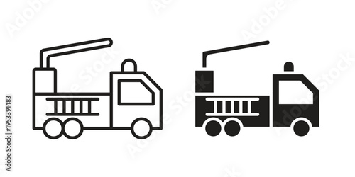 Fire truck icon symbols, Solid black and editable stroke icons