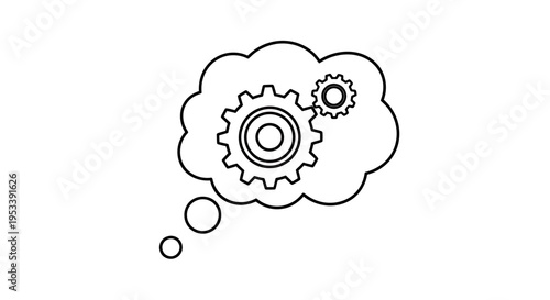 Abstract thought bubble with interconnected gears illustrating ideas, cognition, and the creative thinking process.