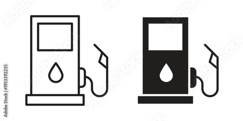 Gas station icon symbols, Solid black and editable stroke icons