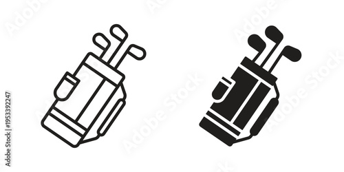 Golf bag icon symbols, Solid black and editable stroke icons