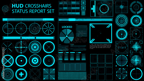 Collection of futuristic hud elements crosshairs and status indicators