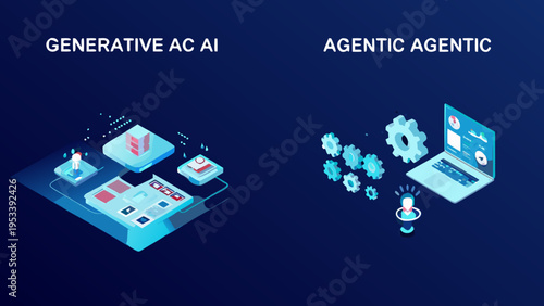 Generative ai and agentic systems illustrated with isometric technology concepts