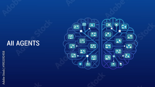 Artificial intelligence concept a brain formed by connected agents