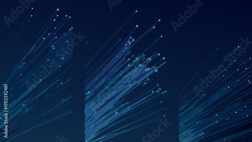 Abstract blue streaks and geometric shapes create a futuristic digital background