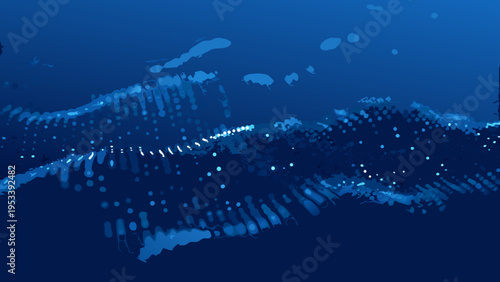 Abstract blue artwork depicting underwater life and flowing currents