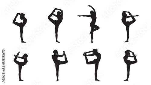Set of 8 yoga poses vector silhouettes