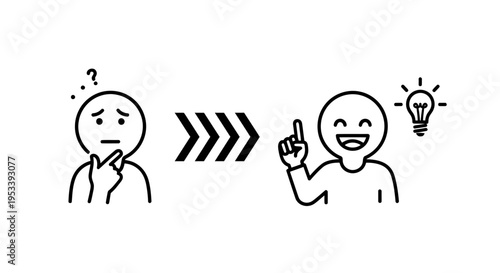 From worried figure to inspired idea: a playful exchange showing transformation and learning.