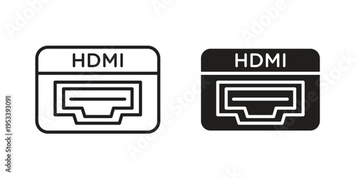 HDMI icon symbols, Solid black and editable stroke icons