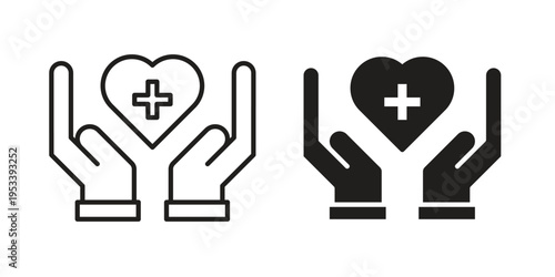 Health insurance icon symbols, Solid black and editable stroke icons