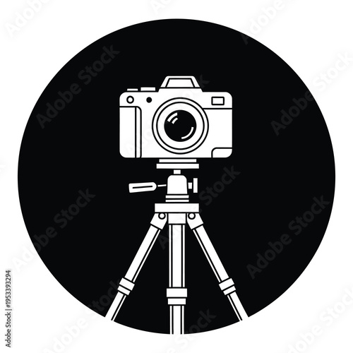 Camera on tripod stand for photography and videography equipment  professional tools icon