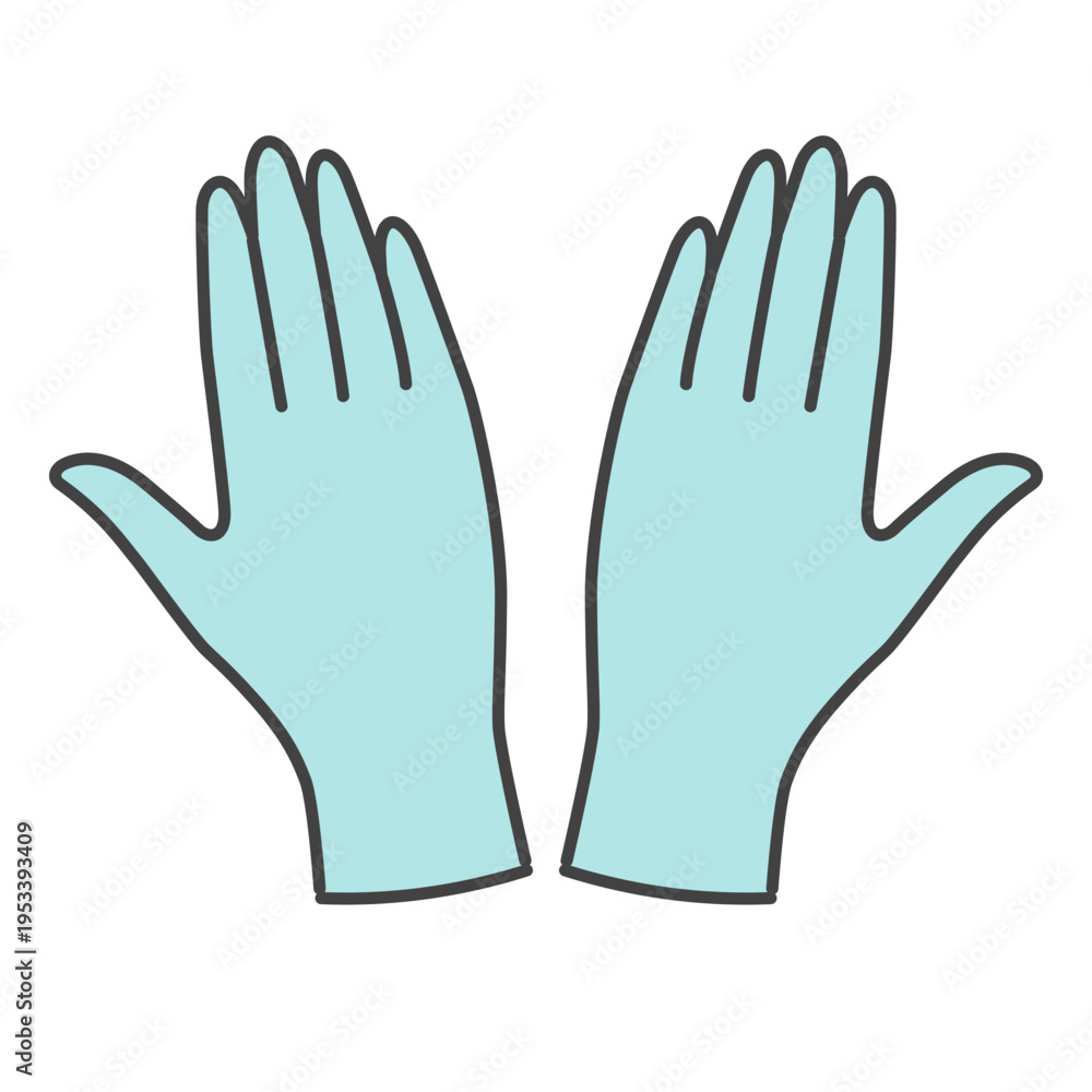 Obraz premium 両手を広げた医療用使い捨てグローブ 水色 シンプル