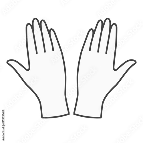 両手を広げた医療用使い捨てグローブ 白 シンプル