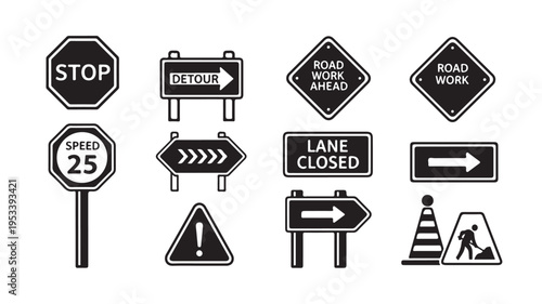 Set of 11 road sign icons vector