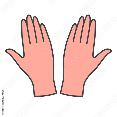 両手を広げた医療用使い捨てグローブ ピンク シンプル