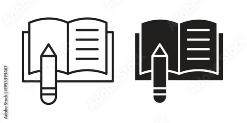 Homework icon symbols, Solid black and editable stroke icons