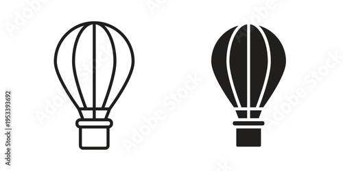 Hot air balloon icon symbols, Solid black and editable stroke icons