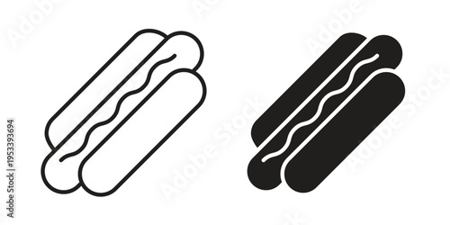 Hot dog icon symbols, Solid black and editable stroke icons