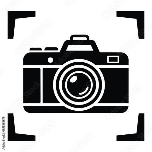 Digital camera icon with corner brackets for photo editing tools and software interface icon