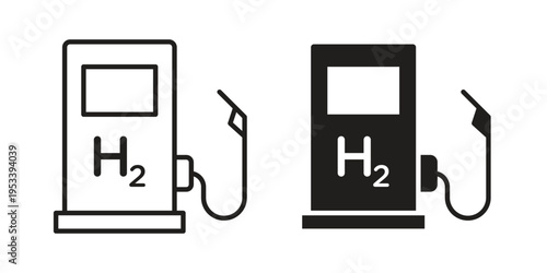 hydrogen fuel pump icon symbols, Solid black and editable stroke icons