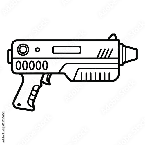 Futuristic scifi blaster gun toy for gaming or movie prop isolated on white background icon
