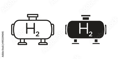 Hydrogen gas tank icon symbols, Solid black and editable stroke icons