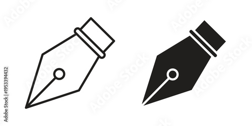 Ink pen icon symbols, Solid black and editable stroke icons