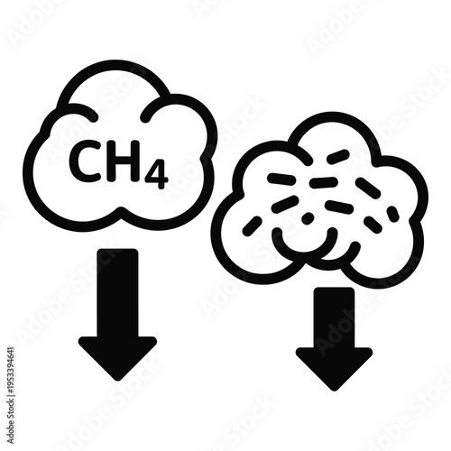 Methane gas molecule chemical formula and pollution cloud illustration icon