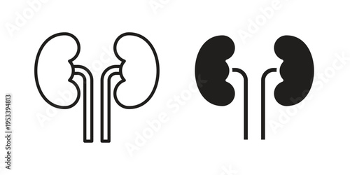 Kidney icon symbols, Solid black and editable stroke icons