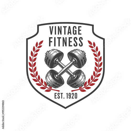 Fitness Vintage Dumbbells Gym Logo Design with Laurel Wreath and Text
