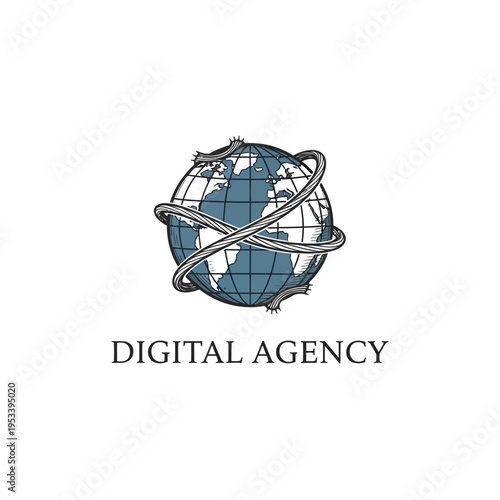 Digital Agency Logo Featuring a Globe and Connecting Wires for Global Reach