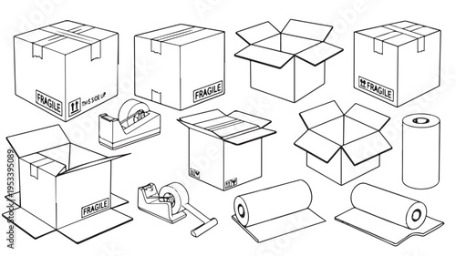 Set of 13 packaging and shipping icons vector