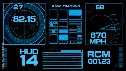Futuristic heads up display showing speed radar and system diagnostics