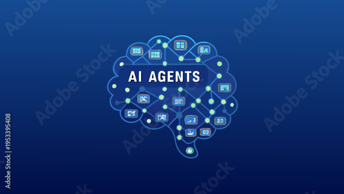 Ai agents concept a brain shaped network of connected digital interfaces