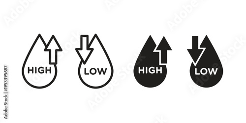 Low and high cholesterol icon symbols, Solid black and editable stroke icons