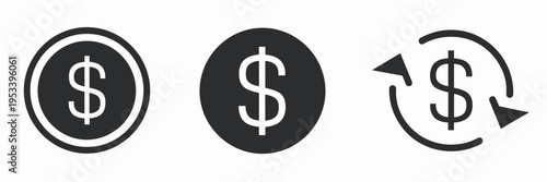 Dollar Currency Icons Set – Money Exchange, Finance and Payment Symbols Vector