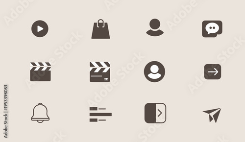 Video Player Control Icons Set with Play, Pause, Stop, and Navigation Symbols