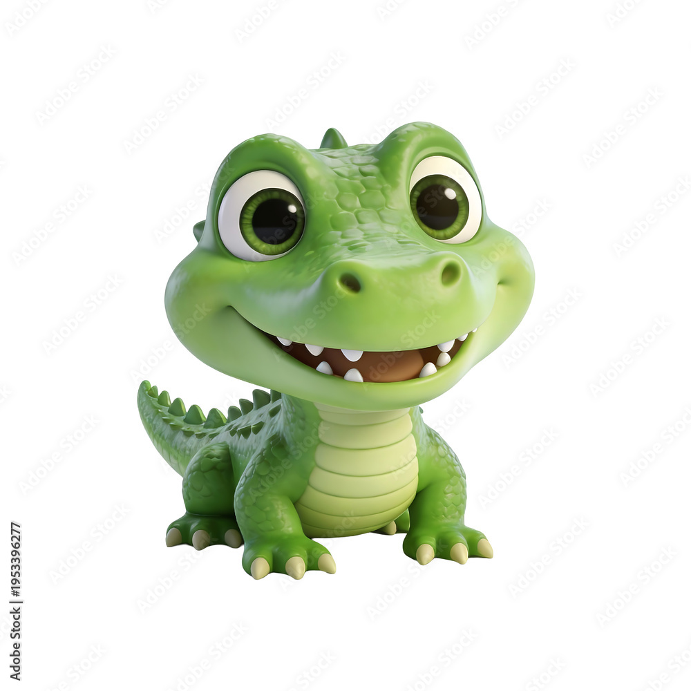 Fototapeta premium [Transparent Background PNG]Cute Green Cartoon Baby Crocodile Character