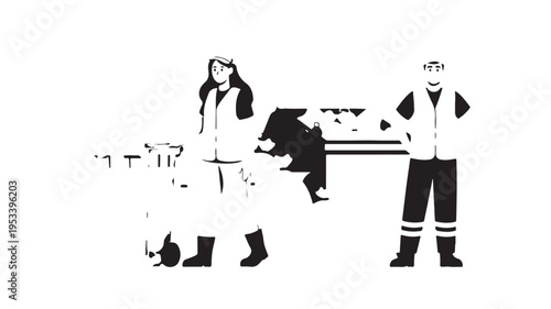 Set of 2 black workers laborers icons vector