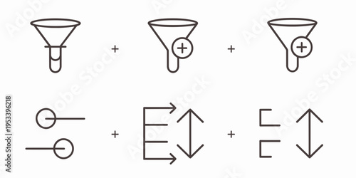 Filter and Sort Icons Set – Funnel, Sliders and Data Organization Symbols Vector