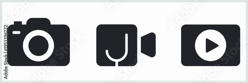 Camera and Video Icons Set – Photography, Recording and Media Play Symbols Vector