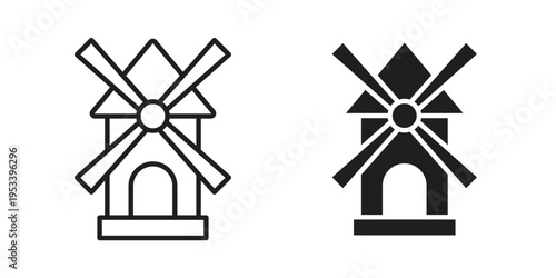 Mill icon symbols, Solid black and editable stroke icons