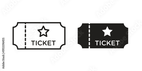 Movie ticket icon symbols, Solid black and editable stroke icons