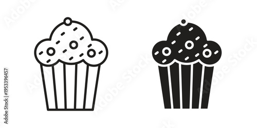 Muffin icon symbols, Solid black and editable stroke icons