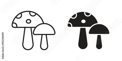 Mushrooms icon symbols, Solid black and editable stroke icons