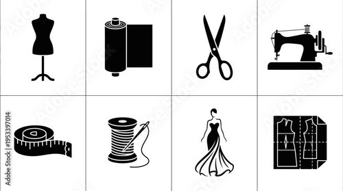 Sewing Vector Icons for Fashion Design and Tailoring Tools