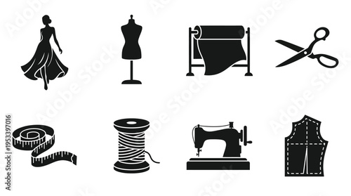 Sewing Vector Icons for Fashion Design and Tailoring Tools