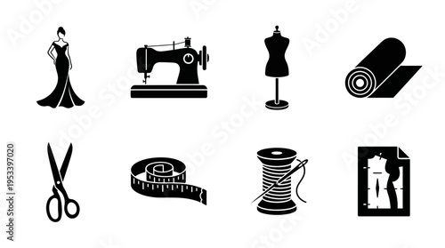Sewing Vector Icons for Fashion Design and Tailoring Tools