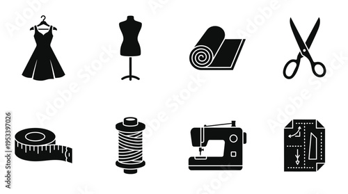 Sewing Vector Icons for Fashion Design and Tailoring Tools