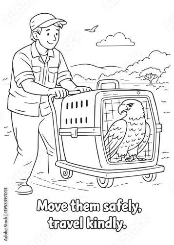 coloring book Move them safely — staff transport an eagle inside a secure travel crate